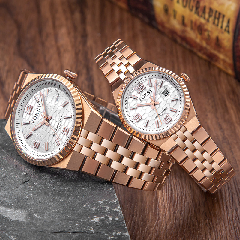 Couple Watches Quartz Watch Stainless Steel 5ATM Waterproof Business Leisure Date Display 689-7-1001 / 233-7-1001