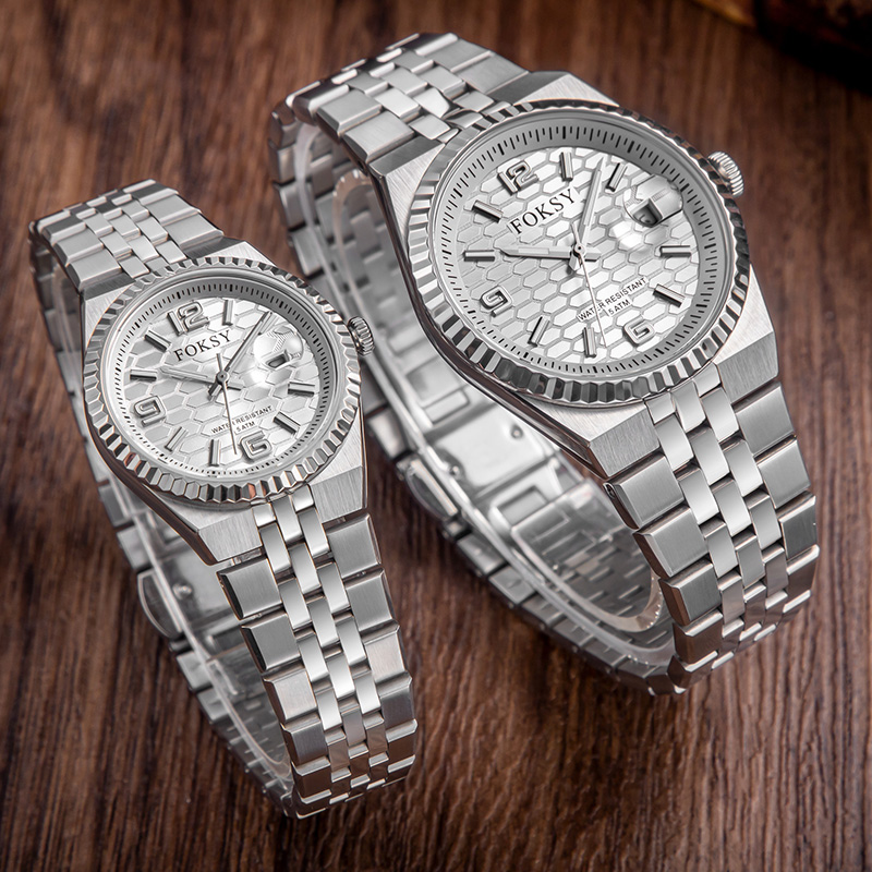 Couple Watches Quartz Watch Stainless Steel 5ATM Waterproof Business Leisure Date Display 689-7-1001 / 233-7-1001