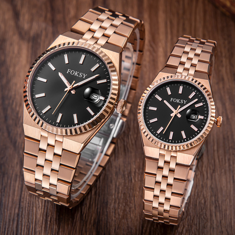 Couple Watches Quartz Watch Stainless Steel 5ATM Waterproof Luminous Date Display Business Leisure 689-7-1002 / 233-7-1002
