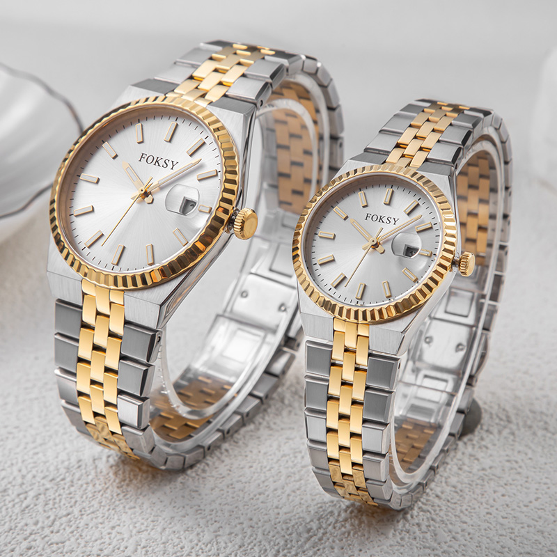 Couple Watches Quartz Watch Stainless Steel 5ATM Waterproof Luminous Date Display Business Leisure 689-7-1002 / 233-7-1002