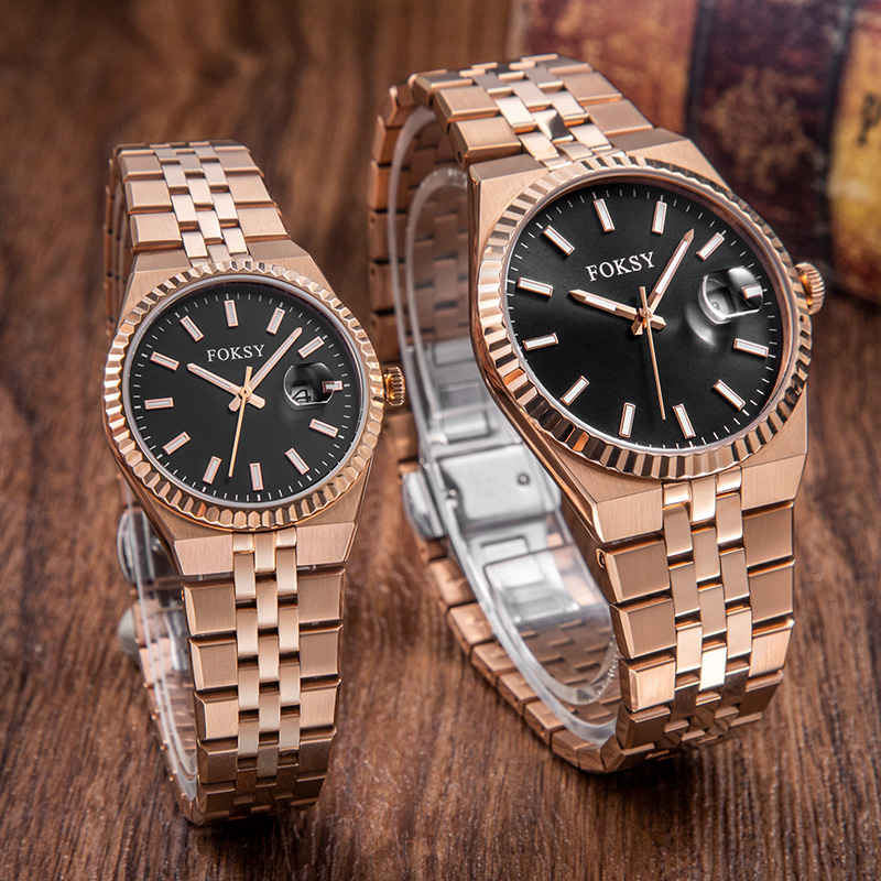 Couple Watches Quartz Watch Stainless Steel 5ATM Waterproof Luminous Date Display Business Leisure 689-7-1002 / 233-7-1002