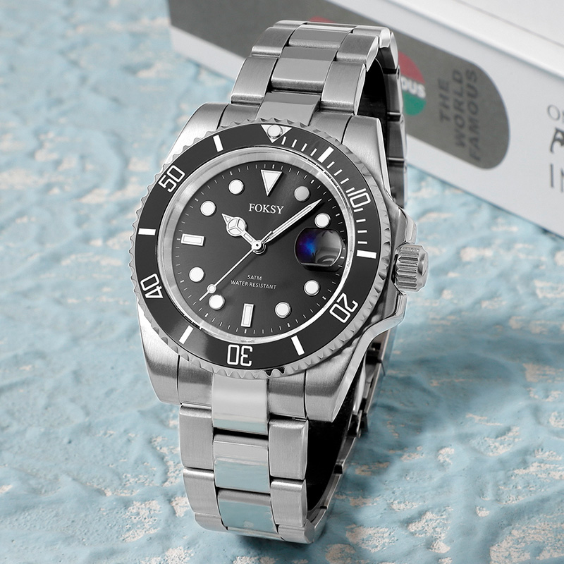 Custom Men Watch Quartz Watch Stainless Steel 5ATM Waterproof Luminous Rotatable Bezel Business Leisure 315-7-1005