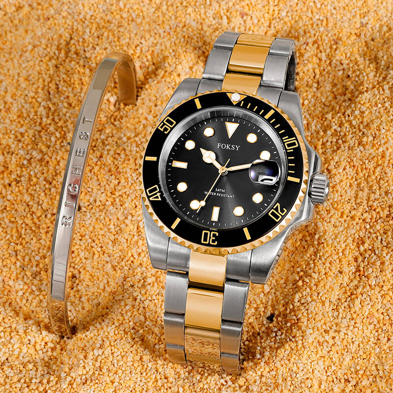 Custom Men Watch Quartz Watch Stainless Steel 5ATM Waterproof Luminous Rotatable Bezel Business Leisure 315-7-1005