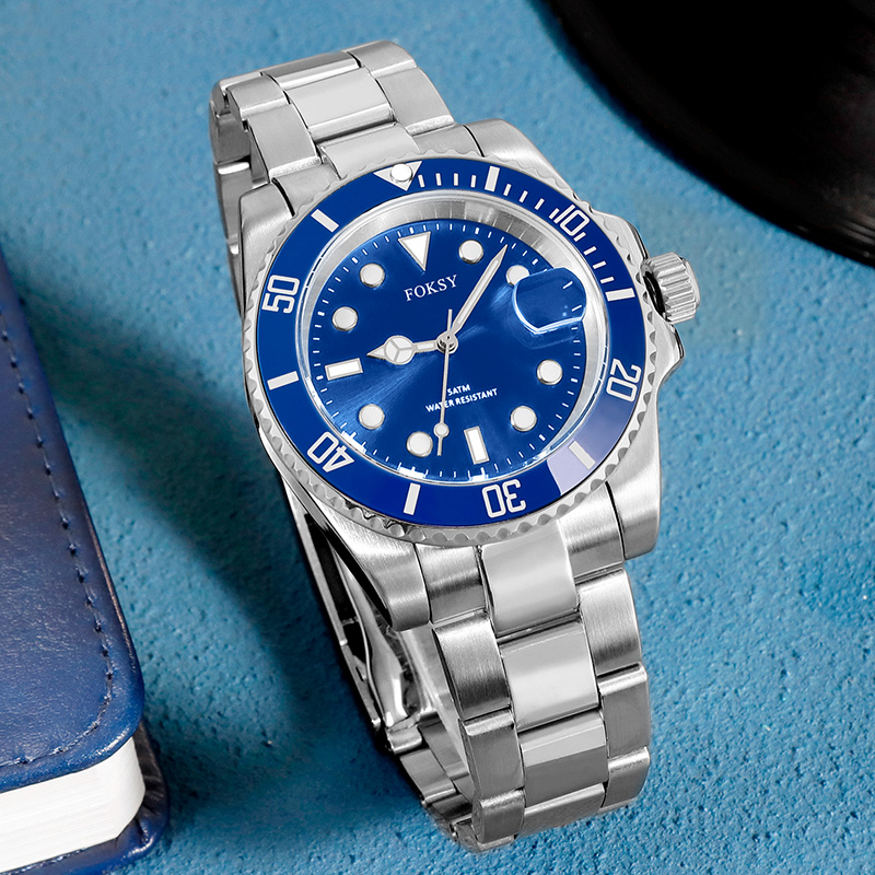 Custom Men Watch Quartz Watch Stainless Steel 5ATM Waterproof Luminous Rotatable Bezel Business Leisure 315-7-1005