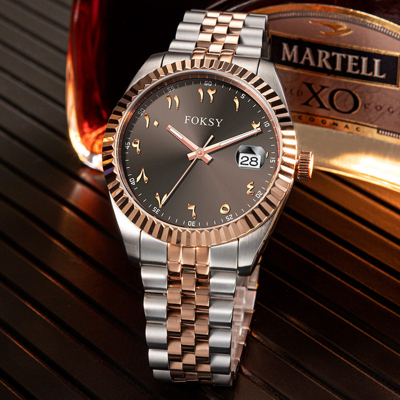 Custom Men Watch Quartz Watch Arabic Dial Stainless Steel 5ATM Waterproof Date Display Business Luxury 583S-7-1116