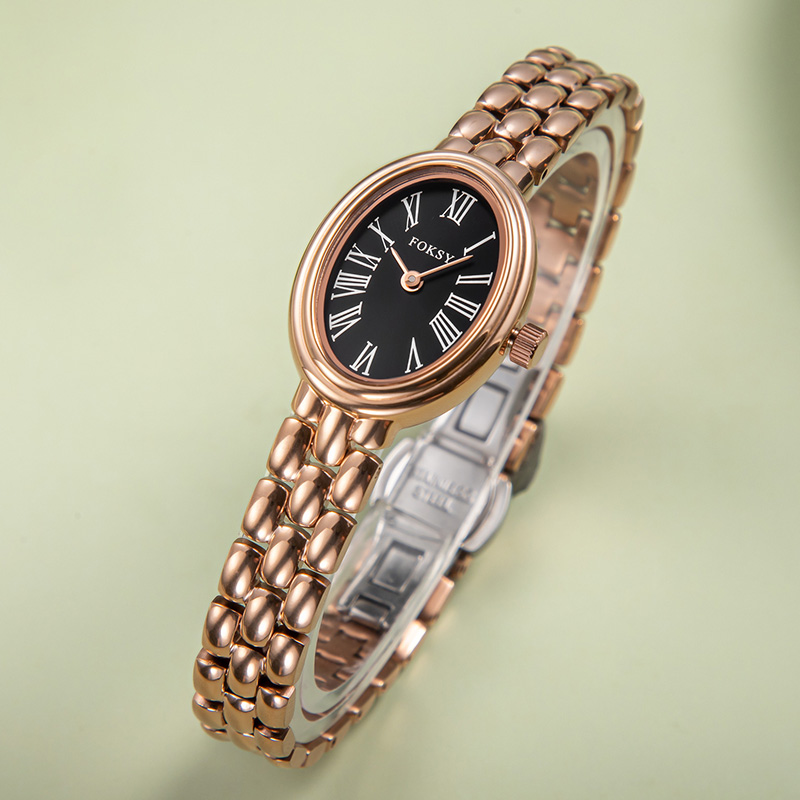 FOKSY Women's Oval Watch with Roman Numeral Dial - Design with Heart
