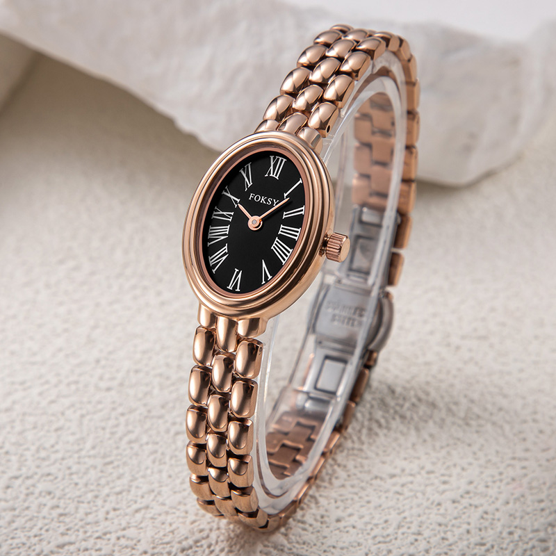 FOKSY Women's Oval Watch with Roman Numeral Dial - Design with Heart