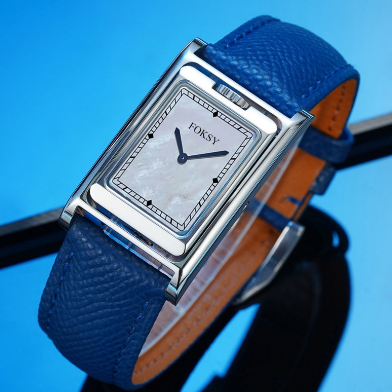 Classic Square Quartz Watch with Roman Numerals Waterproof Stainless Steel Women Watch with Leather Strap