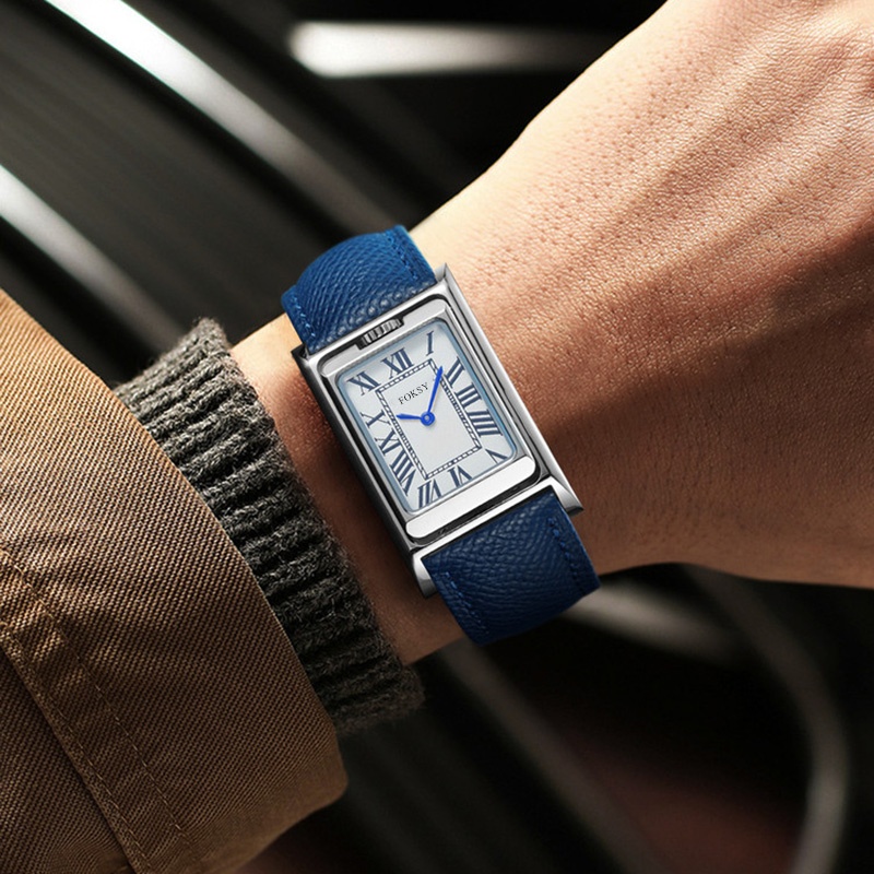 Classic Square Quartz Watch with Roman Numerals Waterproof Stainless Steel Women Watch with Leather Strap