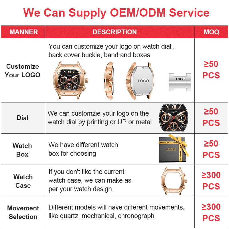 FOKSY Men Quartz Watch Luxury Stainless Steel Barrel Case Chronograph Business Wristwatch 679-7-1001