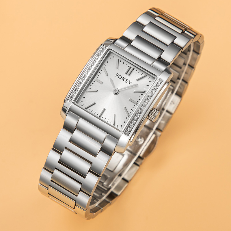 Women Square Quartz Watch with Crystal-Encrusted Bezel Casual Wristwatch for Ladies 698-7-1003