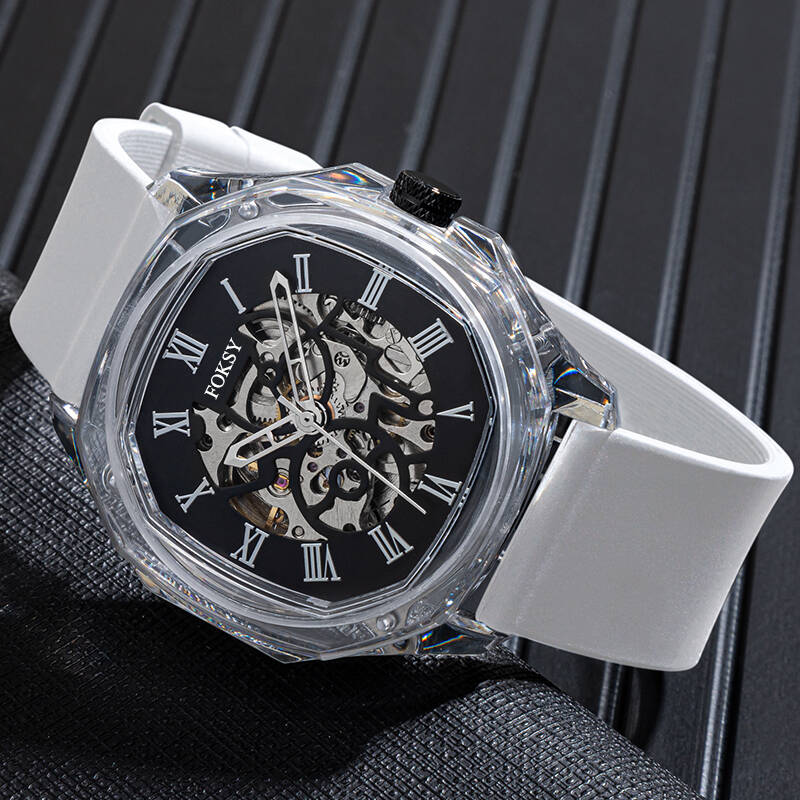 Men Skeleton Automatic Watch Transparent Plastic Sport Custom Wristwatch