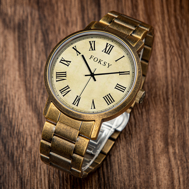 FOKSY Men’s Vintage Antique Bronze ODM Customizable Quartz Watch with Strap Options 650-7-1026
