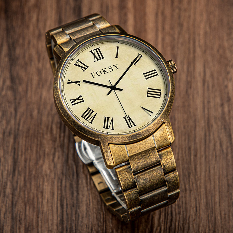 FOKSY Men&rsquo;s Vintage Antique Bronze ODM Customizable Quartz Watch with Strap Options 650-7-1026