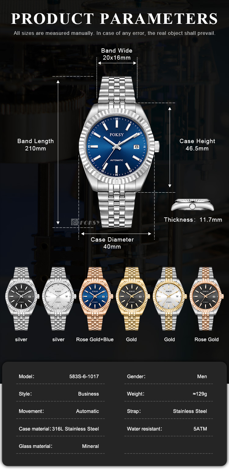 custom luxury automatic men watch parameter