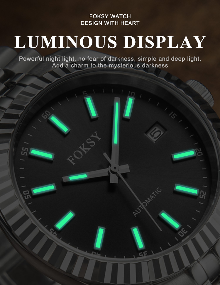Luminous display of luxury business automatic watch