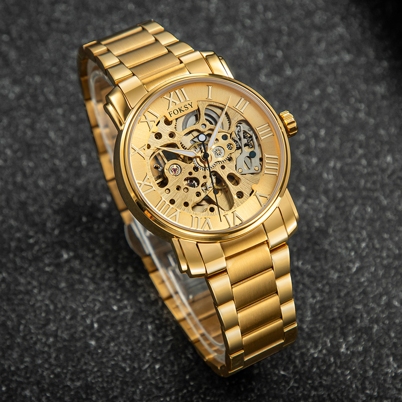 Gold Male Watches Skeleton Automatic Roman Numeral Watch 049‑6‑1002