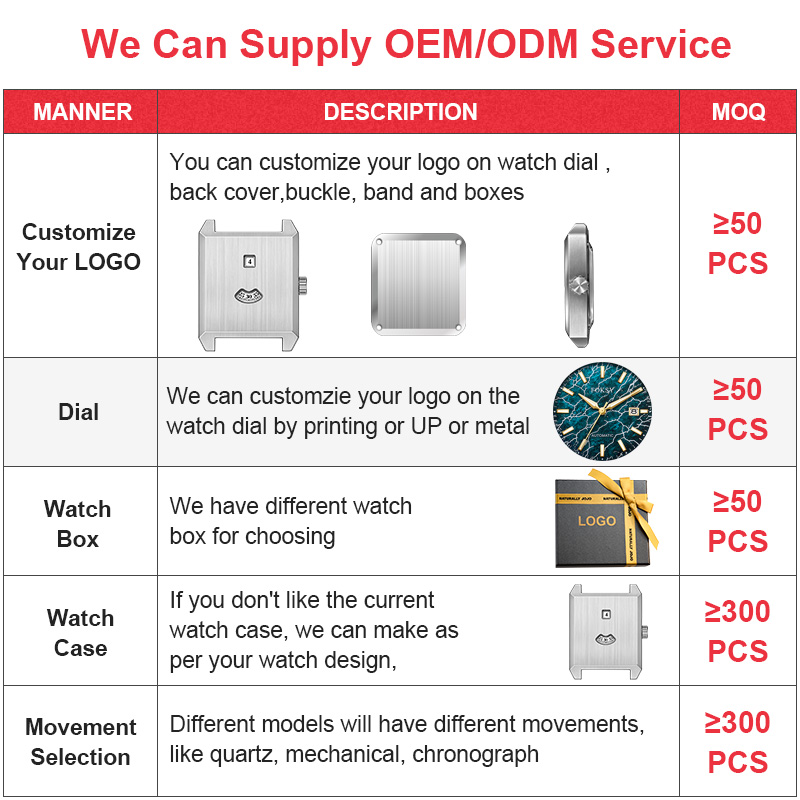 50pcs moq easy read watch