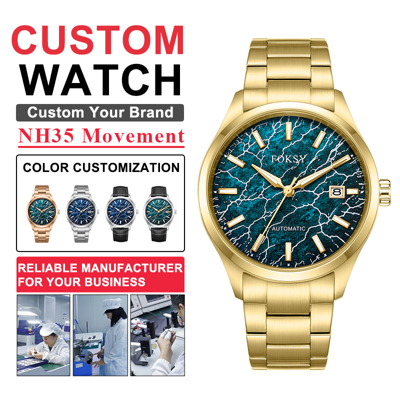 automatic men business watch textured dial watch,