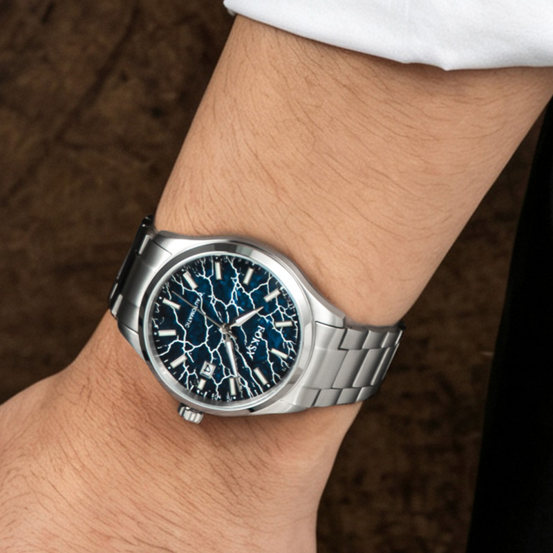 Luminous Crackle Vein Pattern Textured Dial Watch for Men 691‑6‑1001